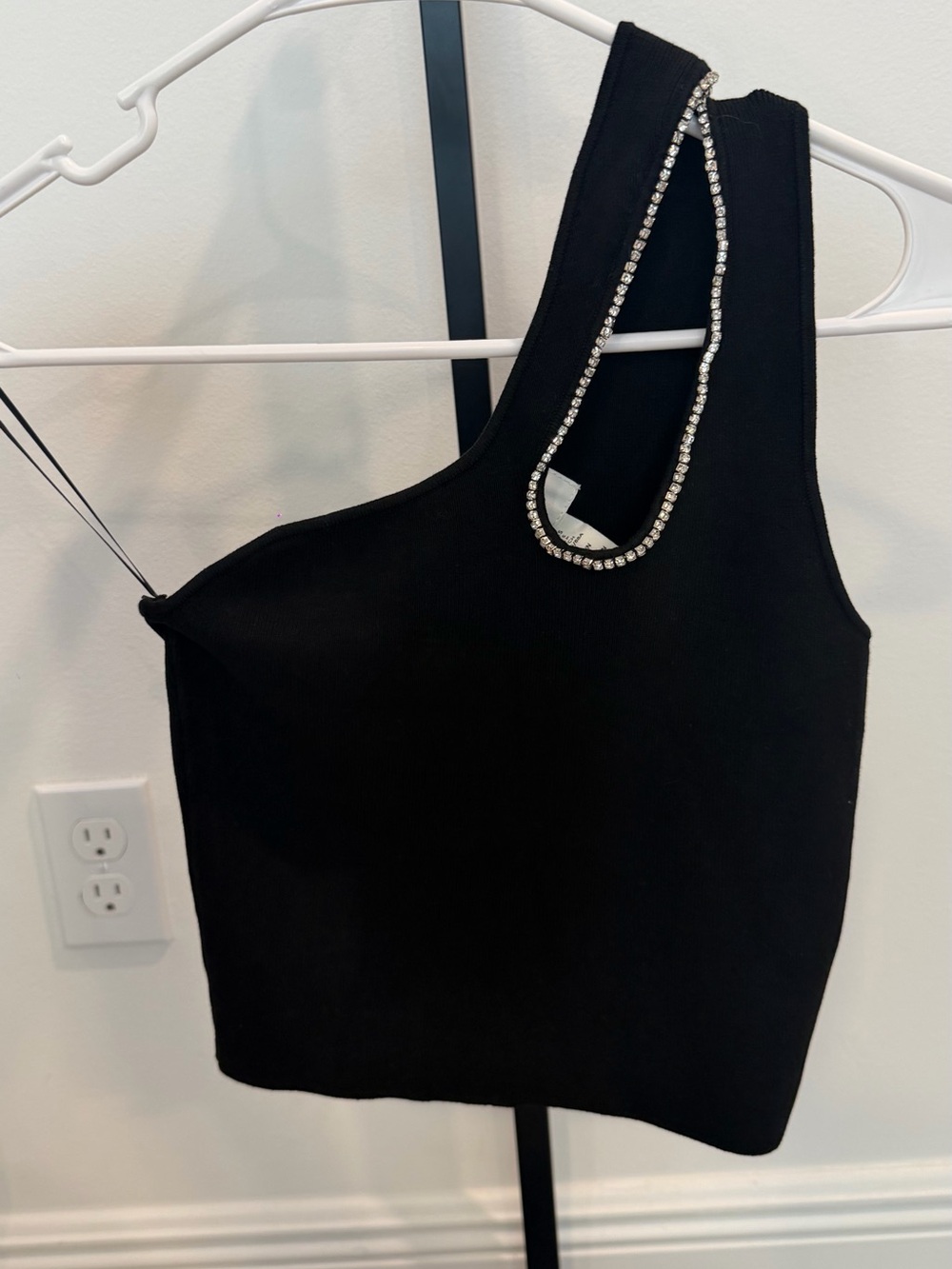 H&M Black One-Shoulder Tank with Rhinestone Strap-S